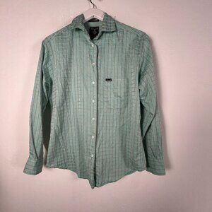 Faconnable Mens Green Windowpane Button-Up Long Sleeve Shirt Small Cotton Casual